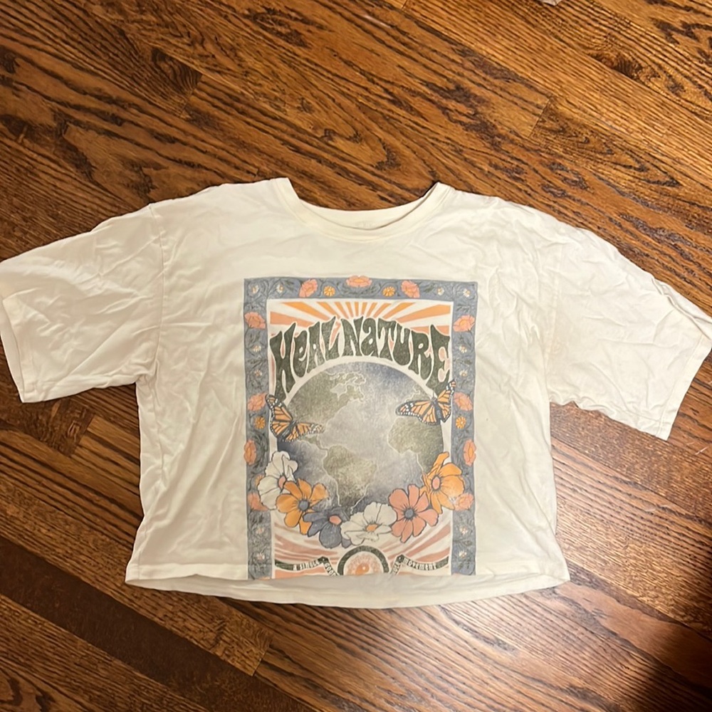 Hollister Cropped Oversized Butterfly Graphic Tee